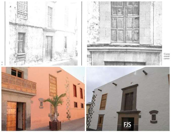 Imágenes de la fachada del inmueble histórico de San Juan con balcón y sin él/TA.